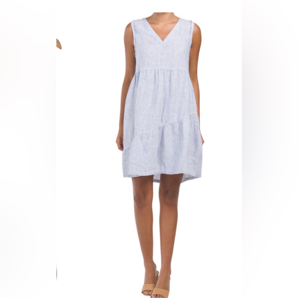Lucky Brand Linen Striped Sleeveless V Neck Dress Sz M